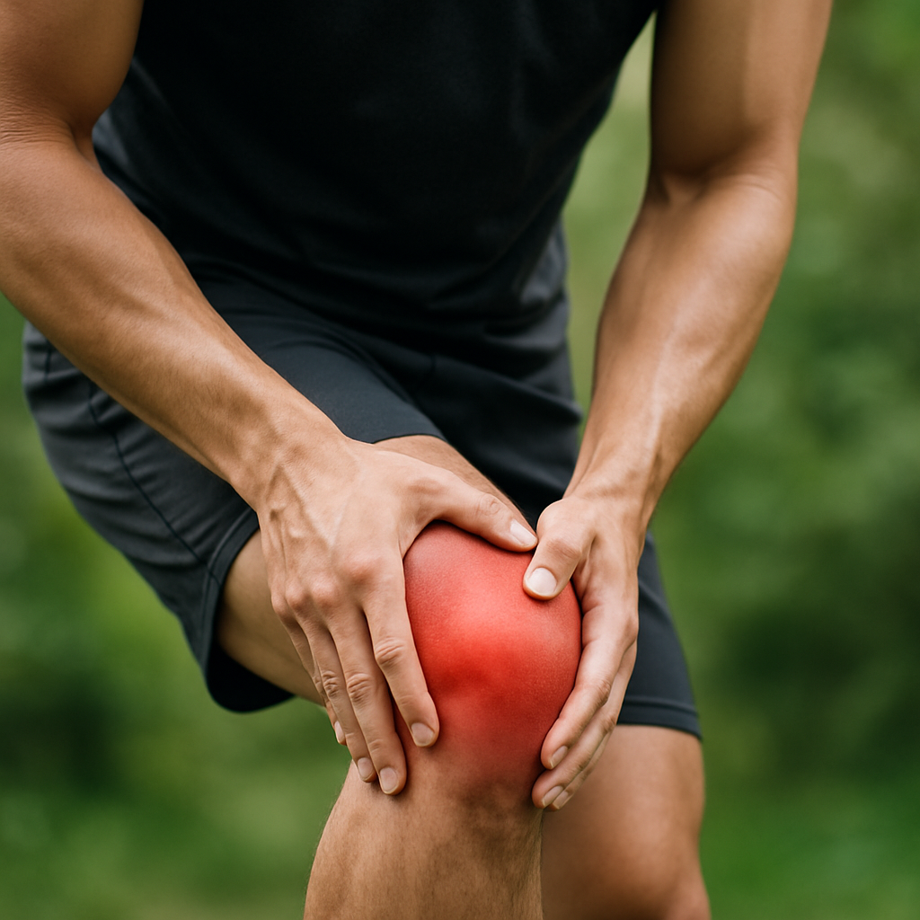 Close-up of a patient's knee being examined during a non-surgical knee recovery evaluation in Altamonte Springs, FL