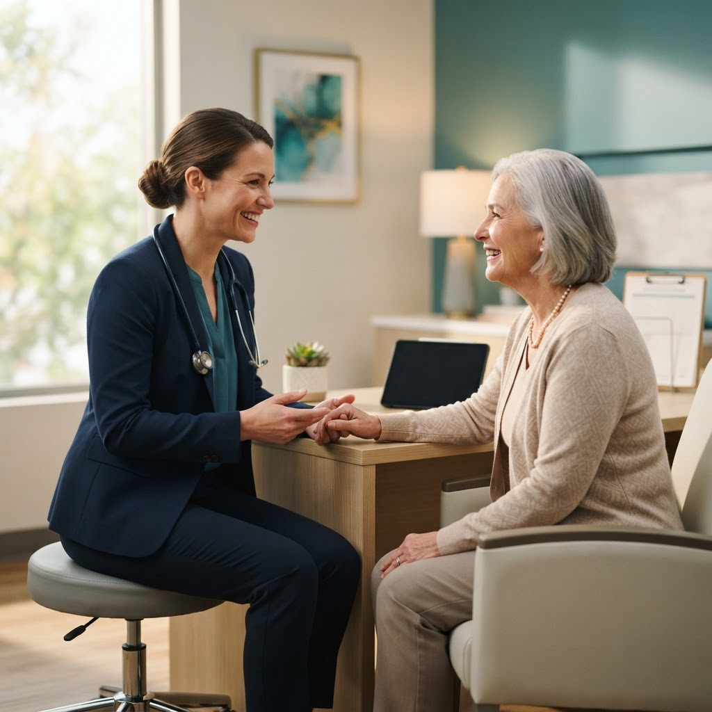 Doctor reviewing neuropathy evaluation results with an older adult patient
